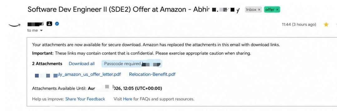 Email received by Susmita — Amazon