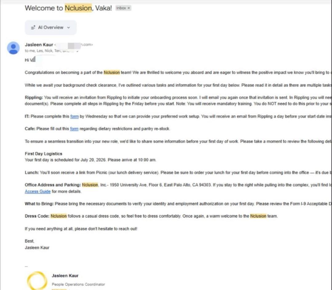 Email received by Dharma — Nclusion